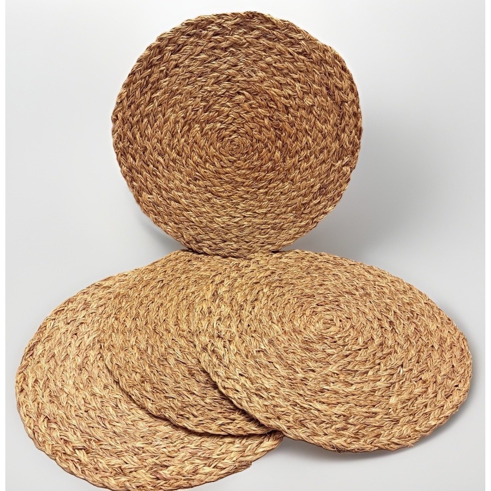 Crate & Barrel 4 Bali Wicker Placemats Bohemian 15" Retro Boho Table Charger Set